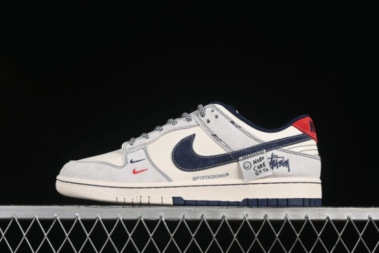 Nike SB Dunk Low Stussy Anniversary Edition Patchwork Navy Swoosh Customized Low-Top Casual Skate Shoes - YX5066-297