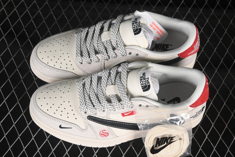 Nike Travis Scott x Fragment Design x Air Jordan 1 Low OG SP AJ1 North Face Collaboration Dual Swoosh Low-Top Casual Sneakers - YX5066-308