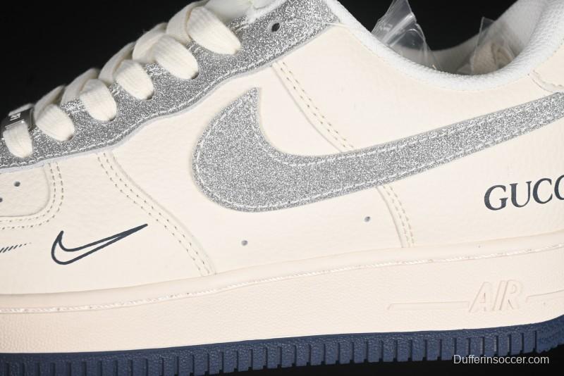 Nike Air Force 1 '07 Low Gucci Collaboration Silver Swoosh Casual Sneakers - XS1958-546