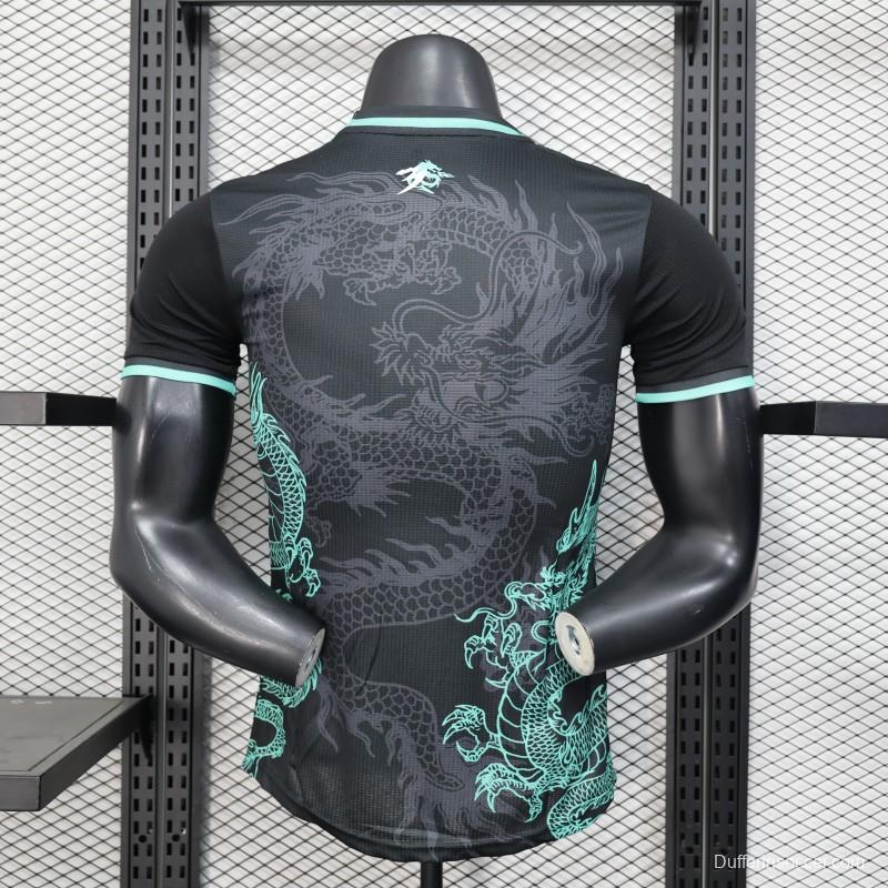 Player Version 2025 Algeria Black with Mint Green Dragon Pattern Jersey