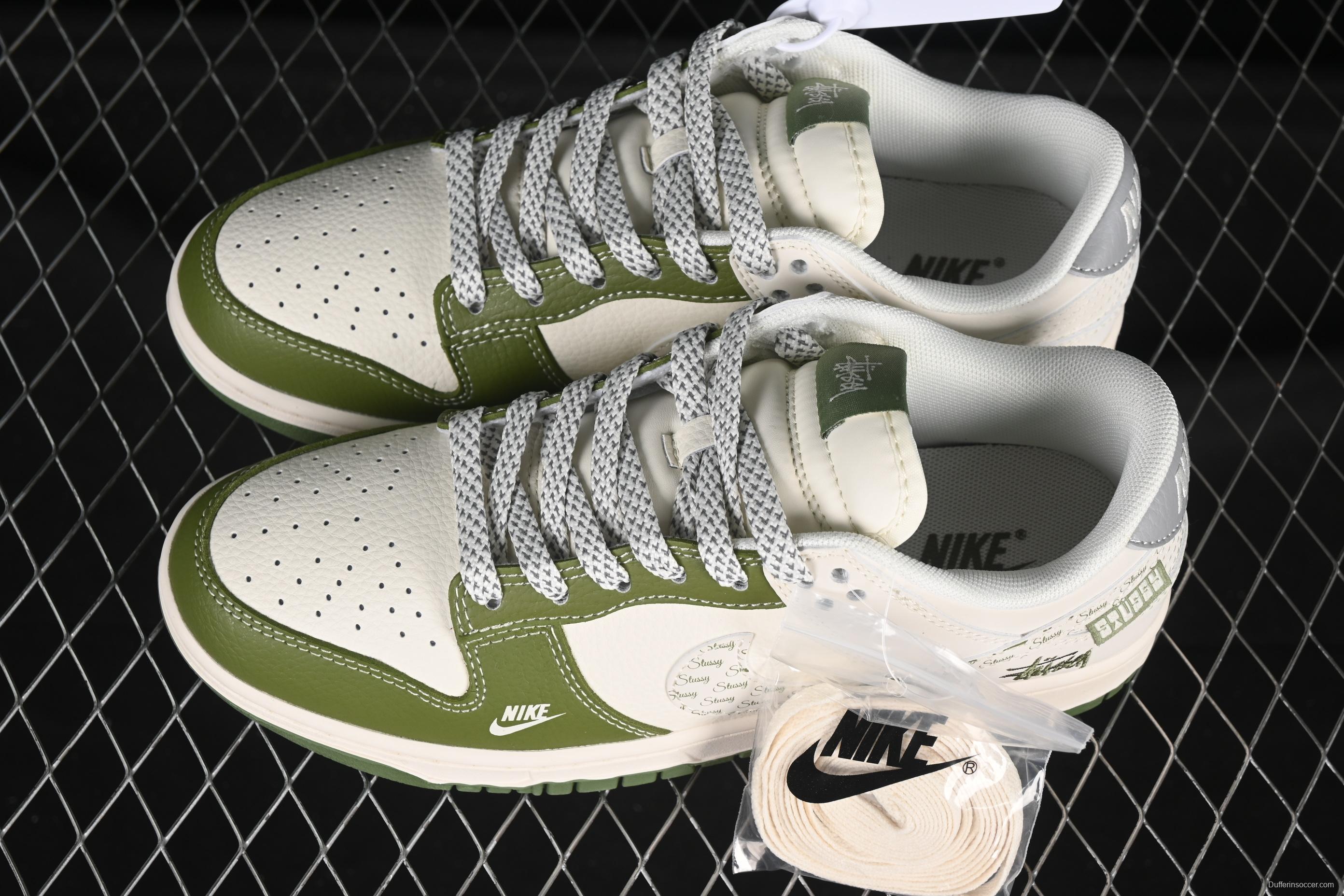 Nike SB Dunk Low Stussy Collaboration Army Green Swoosh Anniversary Custom Low-Top Casual Skate Shoes - XS6089-592