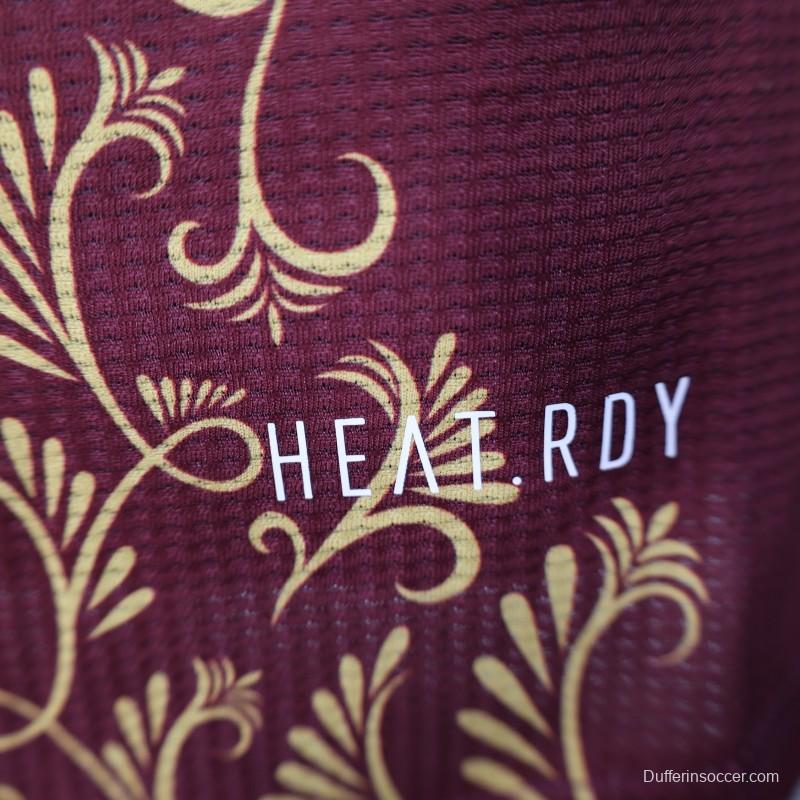 Player Version 2025 Algeria Burgundy with Gold Ornamental Pattern Jersey