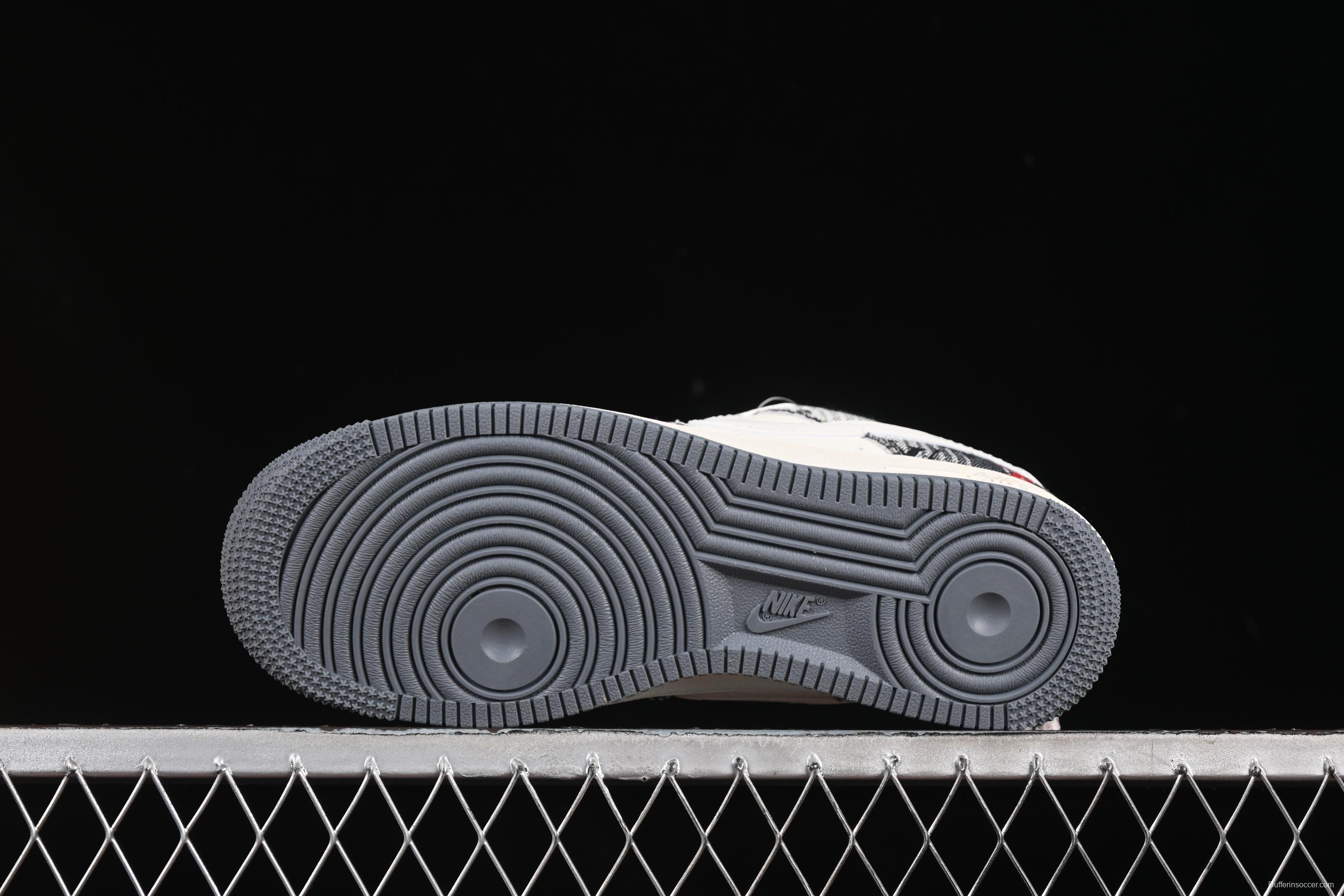 Nike Air Force 1 '07 Low LV Collaboration Black Grey Printed Denim Casual Sneakers - XS1958-587