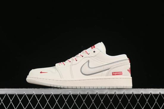 Nike Air Jordan 1 Low Supreme Collaboration Off-White Crystal Sole Retro Basketball Shoes - XX3168-186