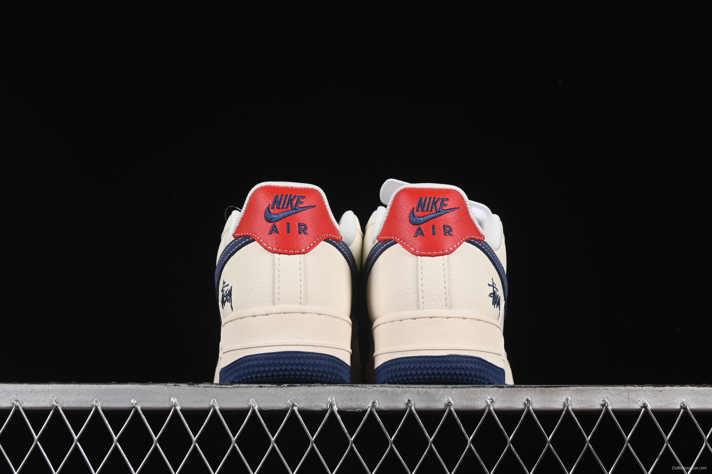 Nike Air Force 1 '07 Low Stussy Collaboration Light Blue Sole Red Heel Casual Sneakers - JJ2508-716