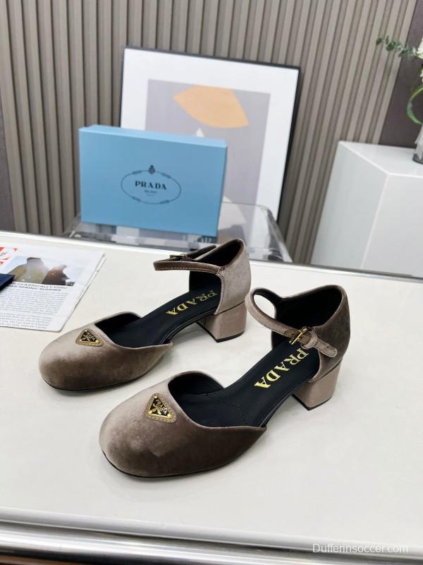 2025 Women Prada Brown Velvet Mary Jane