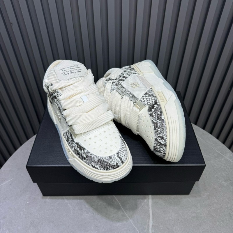 2024 Unisex Amiri Cream Beige Snake Leather Sneakers MJ00360