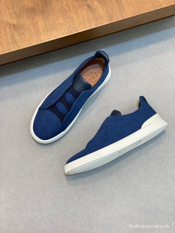 2024 Men Ermenegildo Zegna Blue Calfskin Pelletessuta Sneakers MJ00280