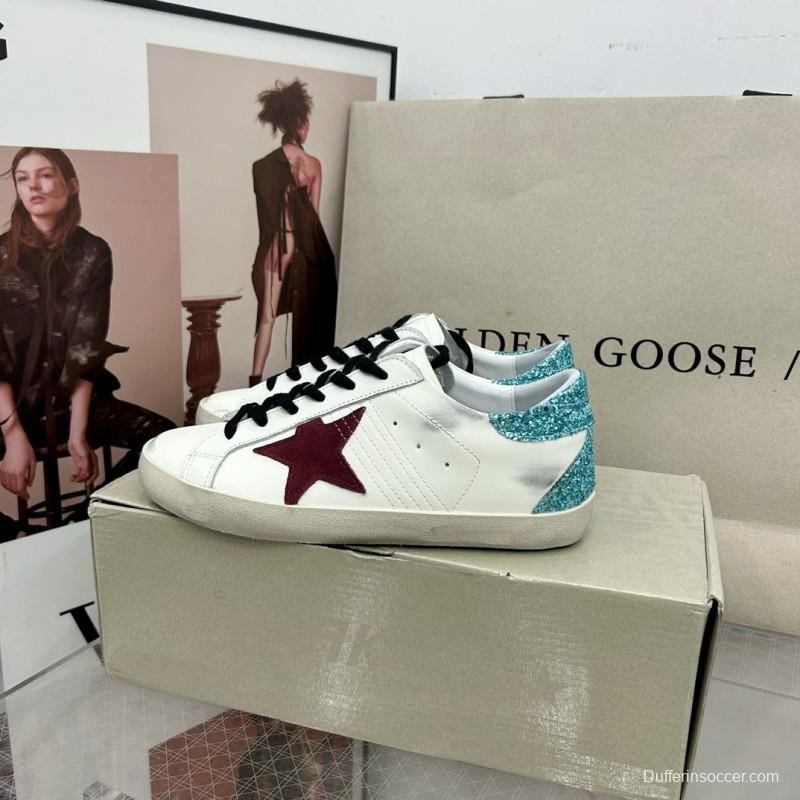 2025 Women GGDB White Burgundy Suede Leather Sneakers MJ00260