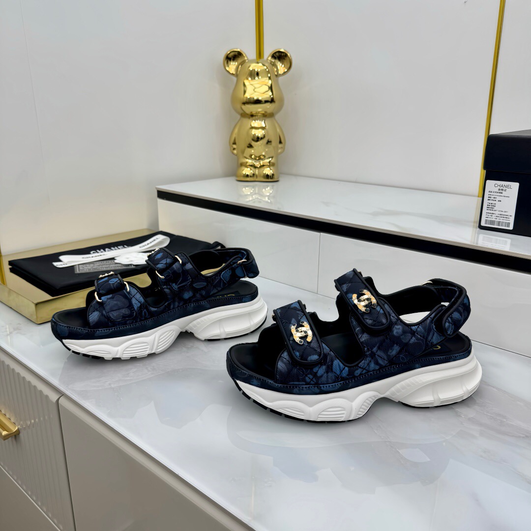 2025 Women Chanel Black Nylon Sandal Platform Chain LY00330