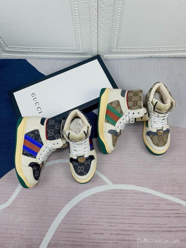 2024 Gucci Brown Beige Blue Green Canvas Kids Sneakers