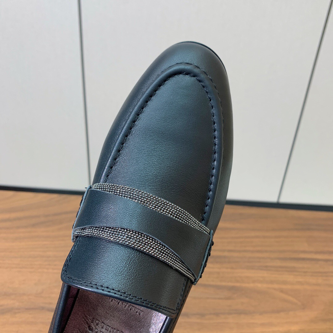 2025 Men Brunello Cucinelli Black Leather Loafers Classic Handmade KFY00300 (M)