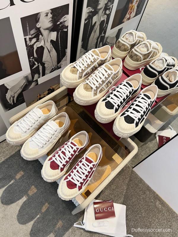 2025 Women Gucci Burgundy Canvas Rubber Sole Thick Platform Sneakers Handcrafted LY00270