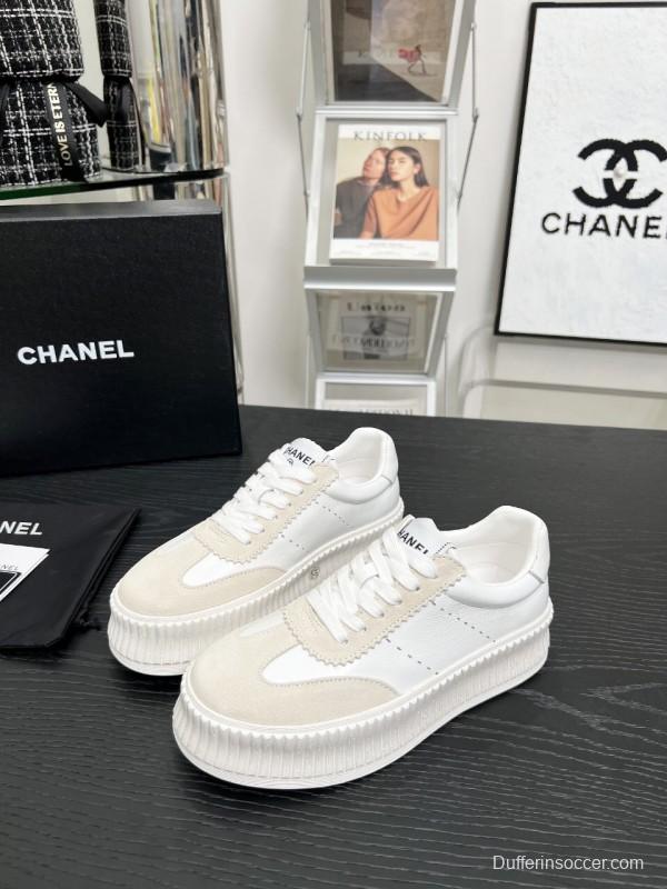 2025 Women Chanel White Leather Suede Sneakers LY00270