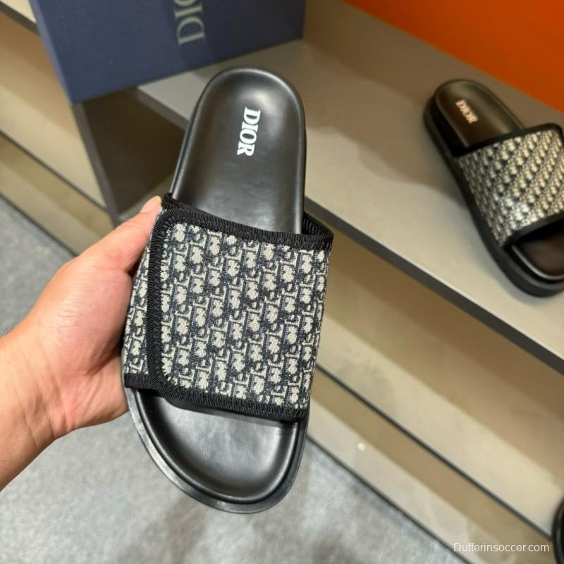 2024 Dior Black Grey Fabric Slippers MJ00180