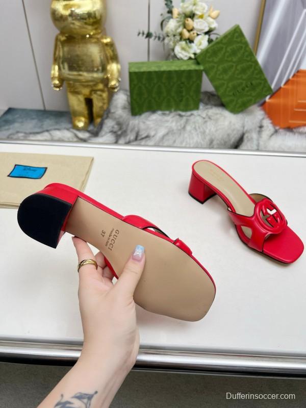 2025 Gucci Red Leather Slippers