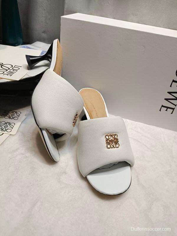 2025 Women Loewe White Leather Slide Heels LY00270