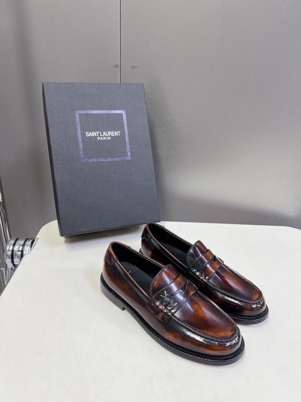 2025 Women Yves Saint Laurent Brown Leather Loafers KFY00350