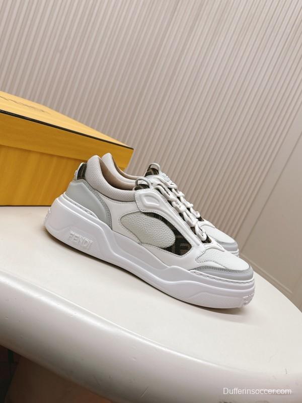 2025 Unisex Fendi White Grey Mesh Leather Sneakers LY00360(F)/LY00370(M)