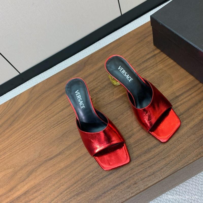2025 VERSACE Red Leather Slippers