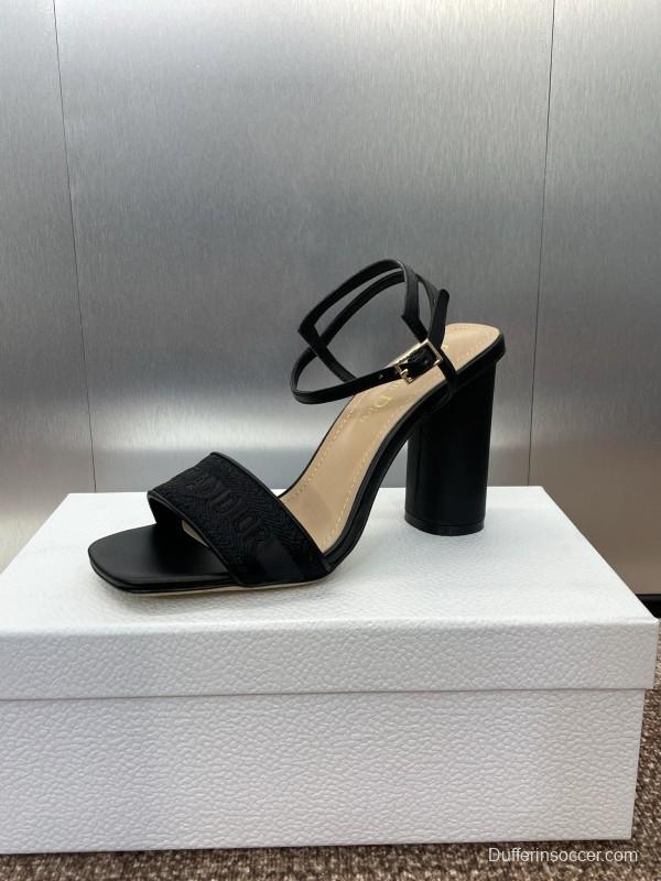 2025 Women Dior Black Leather High Heel Sandals