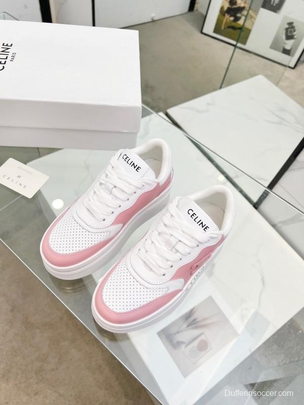 2025 Women CELINE White Pink Leather Sneakers