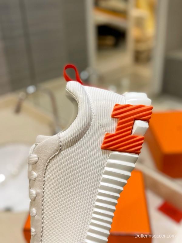 2024 Unisex Hermès White Orange Black Imported Glossy Lambskin Rain Velvet Casual Sneakers MJ00320