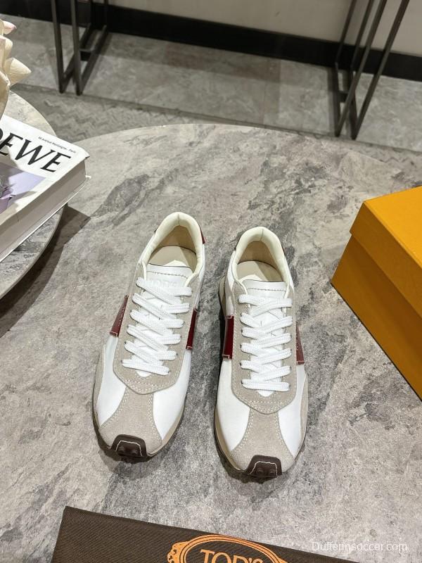 2025 Women TOD'S White Red Leather Suede Sneakers