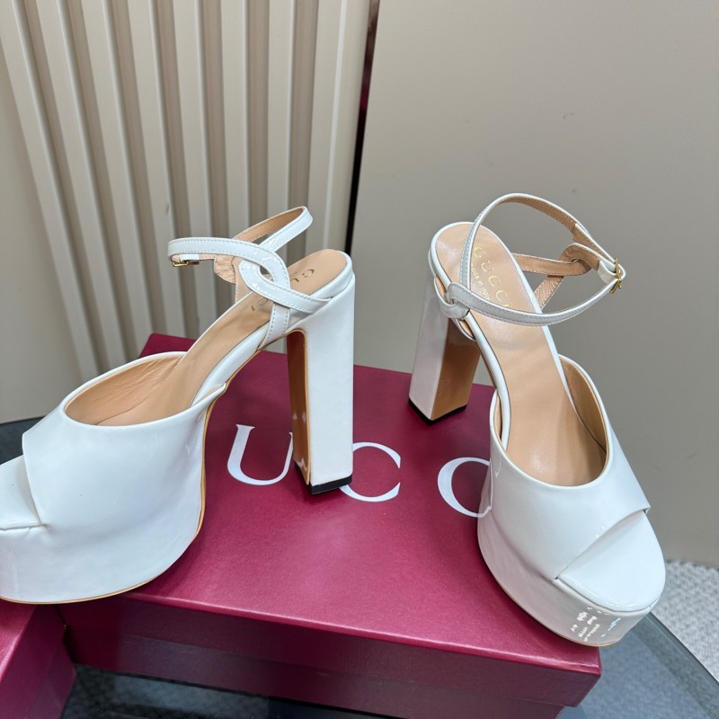2025 Women Gucci White Leather Platform Sandals
