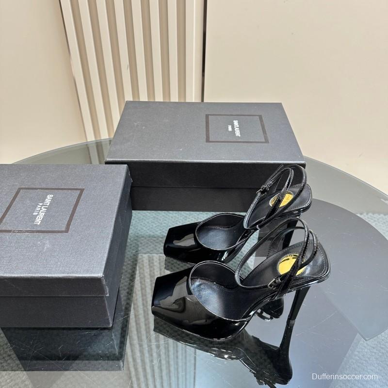 2025 Women Yves Saint Laurent Black Patent Leather High Heel Sandals