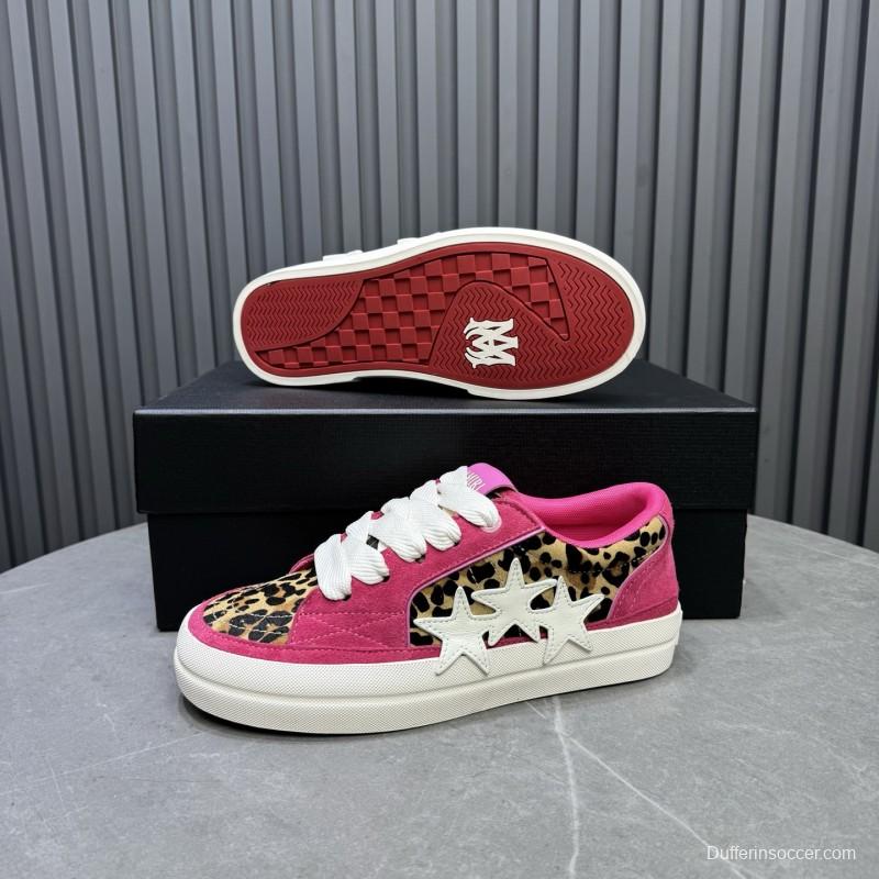 2025 Unisex Amiri Pink Leopard Suede Leather Sneakers