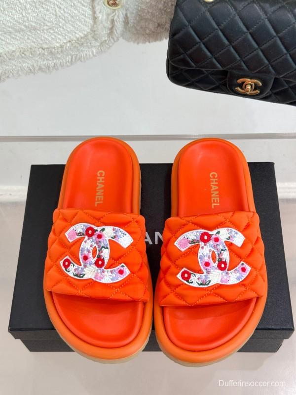 2025 Slippers Chanel Orange Leather Slippers KFY00260