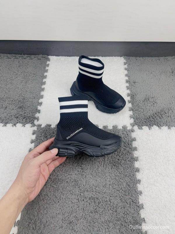 2024 Kids Dolce & Gabbana White Pink Black Knit Fabric Sneaker