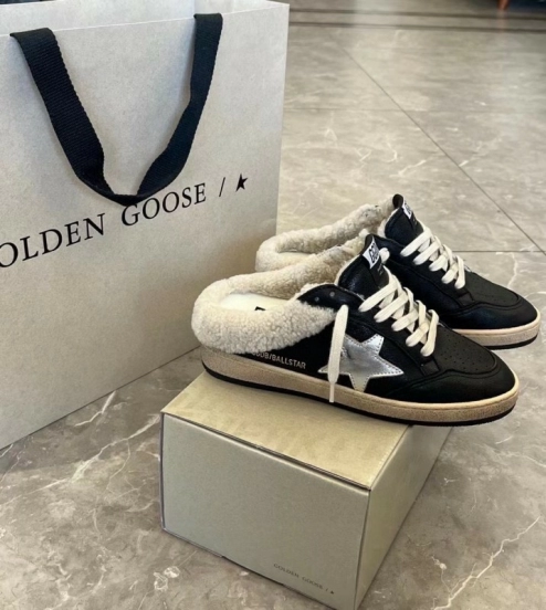 2024 GGDB Black White Leather Shearling Slippers MJ00280