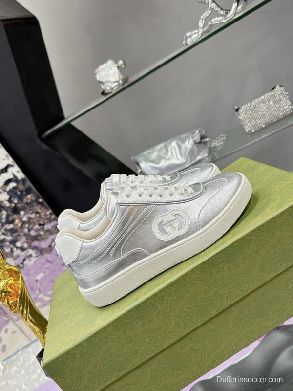 2024 Unisex Gucci Silver White Leather Suede Sneakers MJ00310