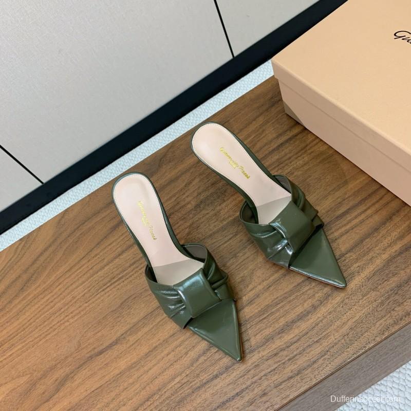 2025 Women Gianvito Rossi Green Leather High Heel Mules