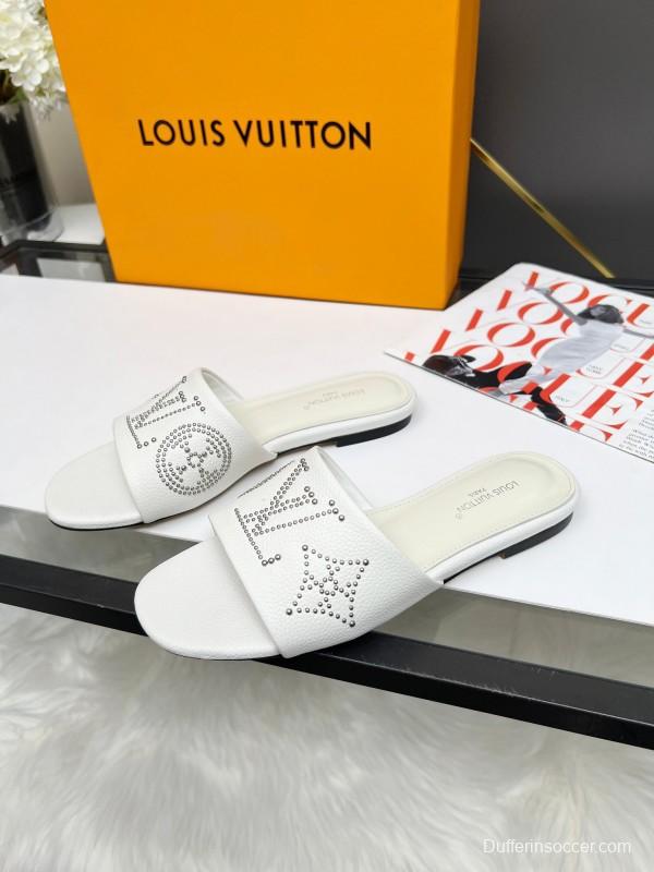 2025 LV White Leather Slippers LY00200