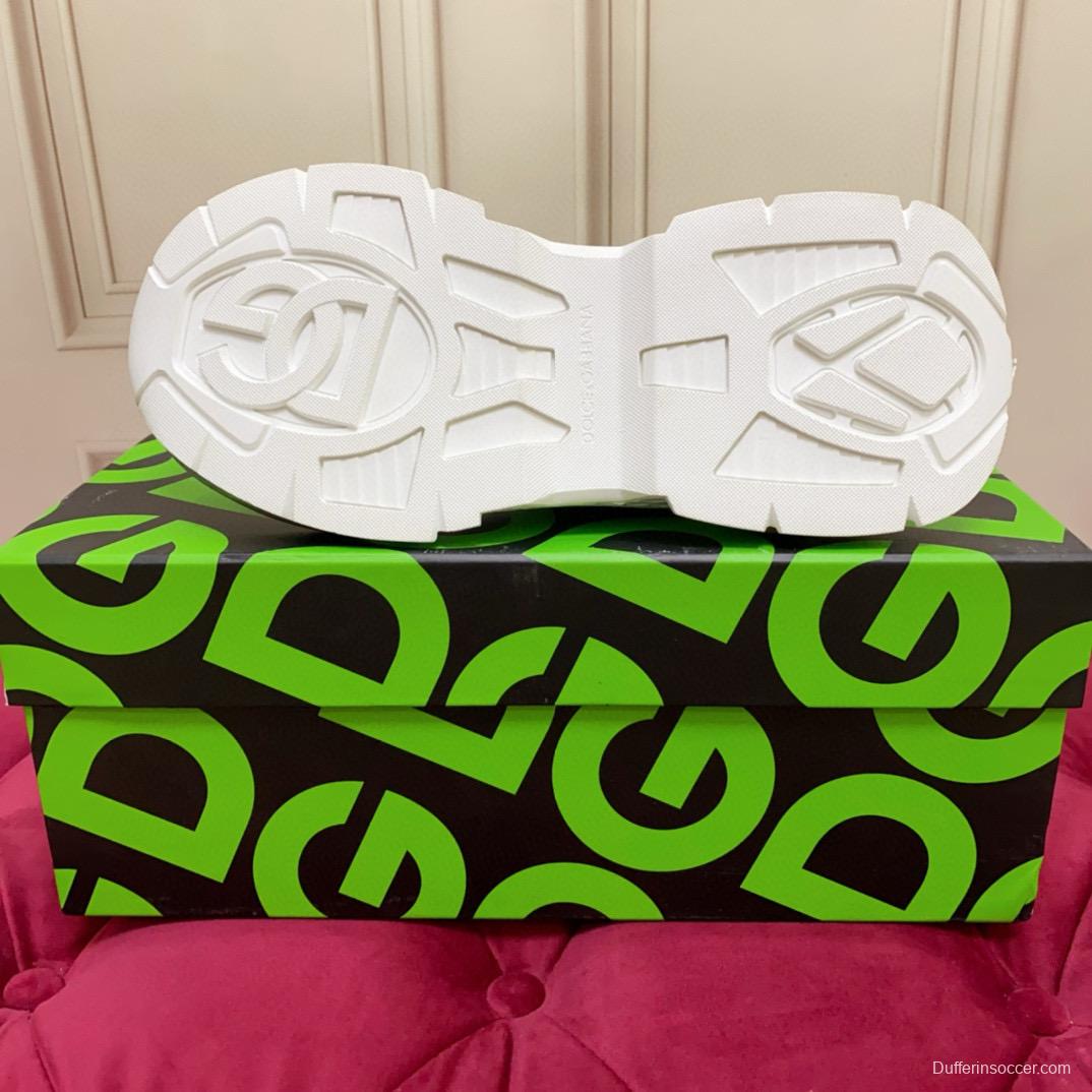 2024 Unisex Dolce & Gabbana White Knit Leather Sneakers MJ00340