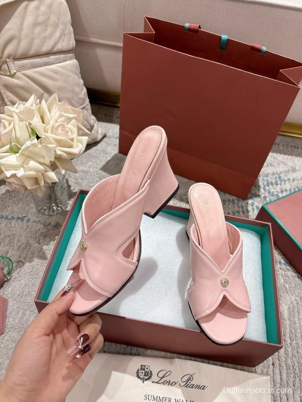 2025 Women Le Parmentier Pink Leather Heeled Sandals