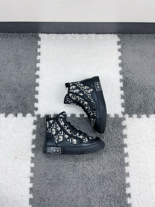 2024 Kids Dior Black White Canvas Sneakers