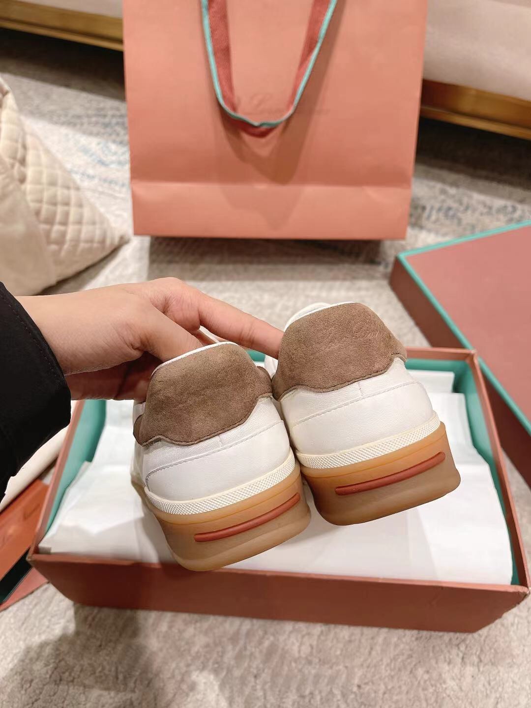 2025 Women LP White Brown Leather Sneakers LY00320(F)
