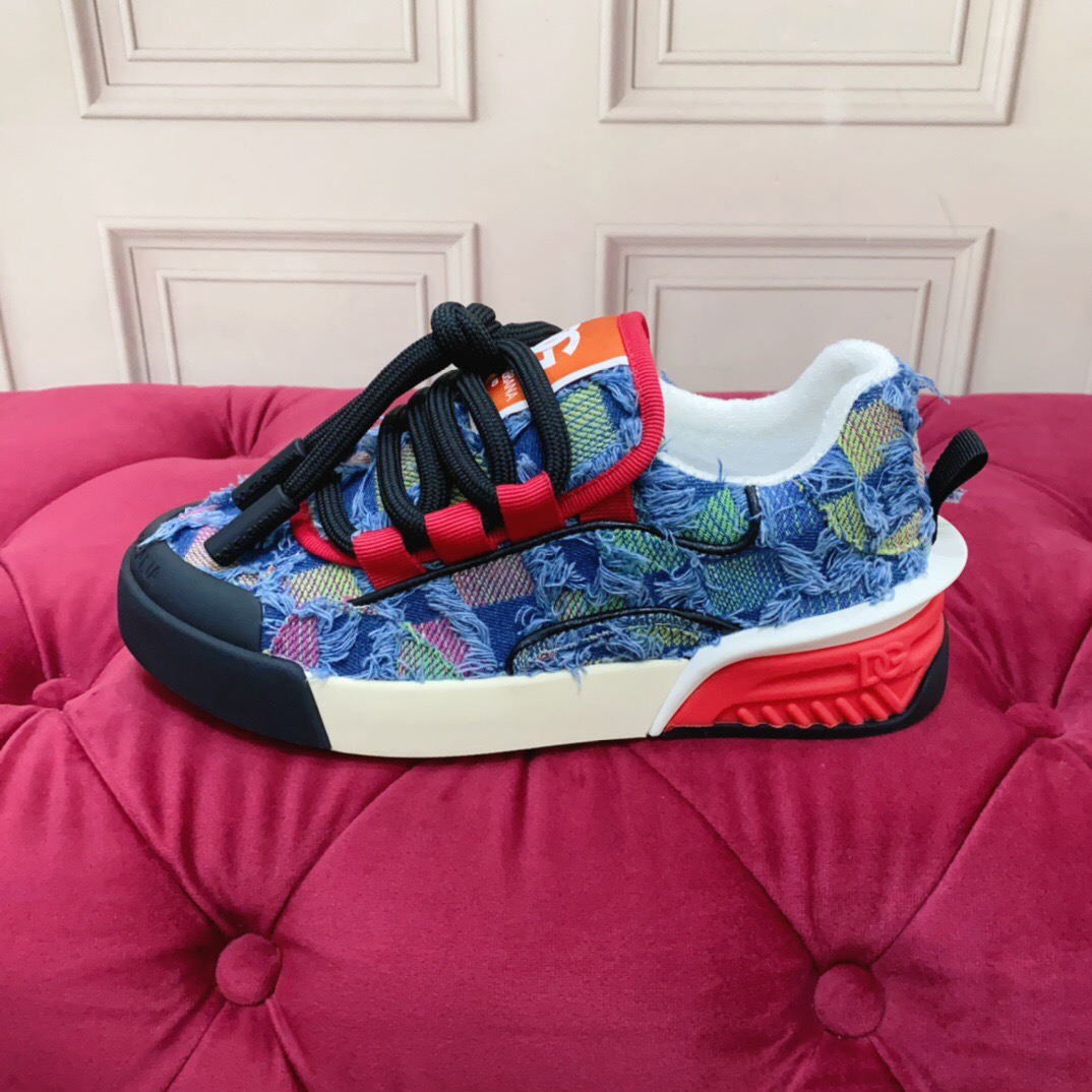 2025 Unisex Dolce & Gabbana Blue Red White Denim Textile Sneakers