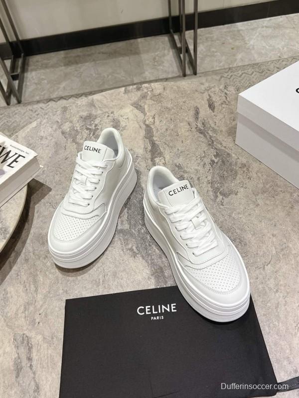 2025 Women Celine White Leather Platform Sneakers