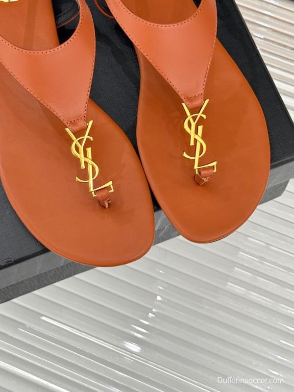 2025 Women Yves Saint Laurent Orange Leather Sandals KFY00270