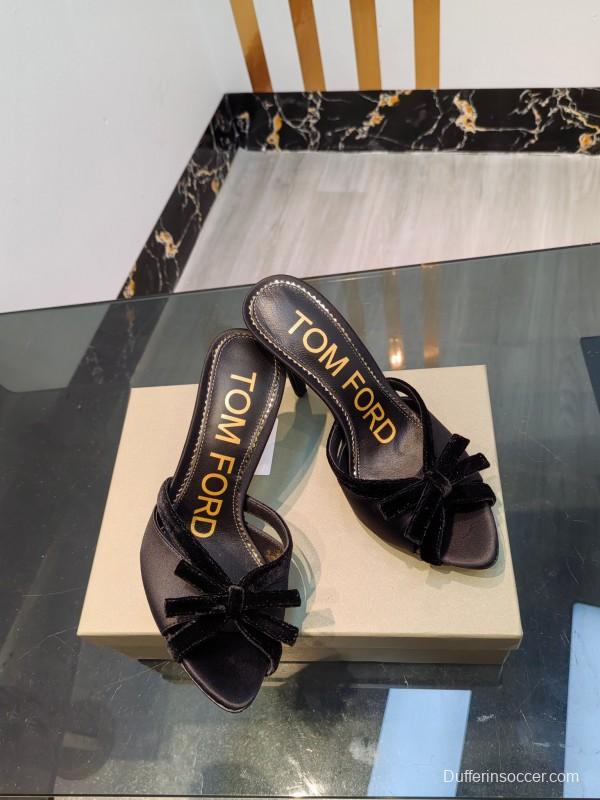 2025 Women TOM FORD Black Velvet High Heel Backless Sandals KFY00290