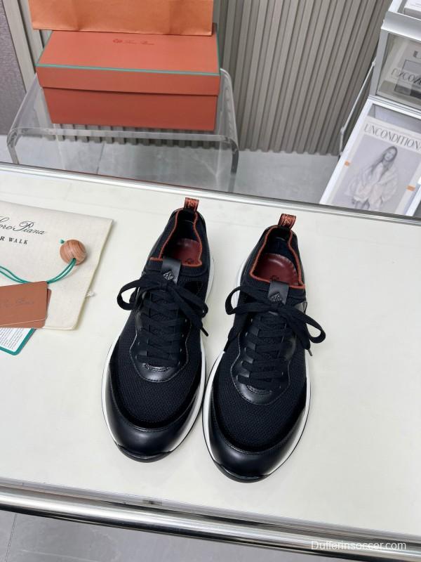 2024 Men Le Parmentier Black Leather Mesh Casual Sneakers