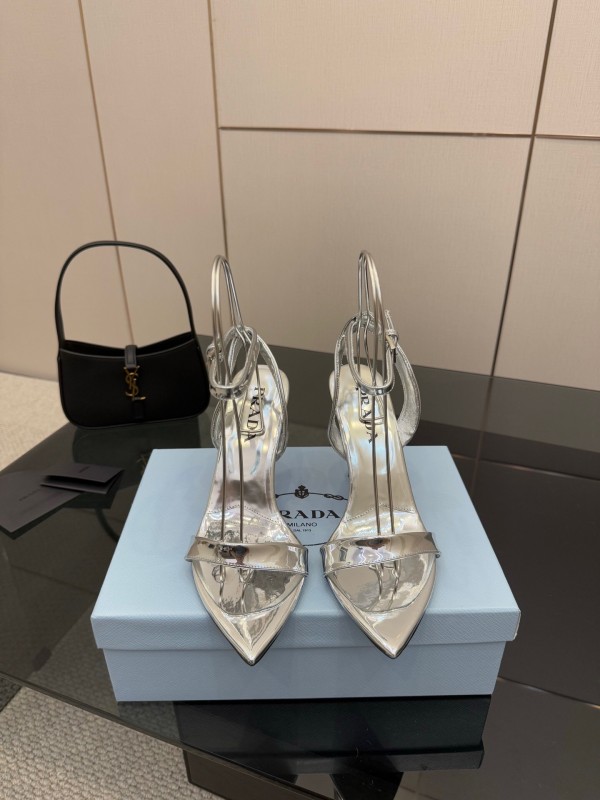 2025 Women Yves Saint Laurent Silver Leather Stiletto Sandals