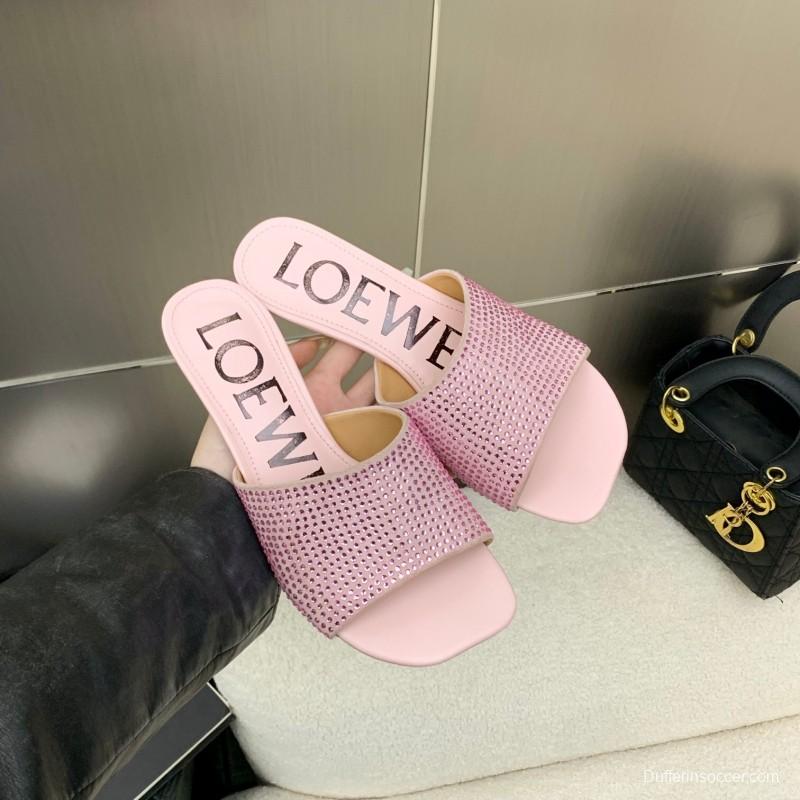 2025 Women Loewe Pink Leather Sandals LY00240