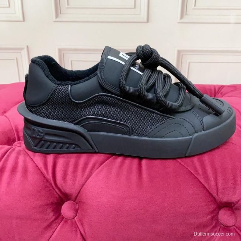 2025 Men Dolce & Gabbana Black Mesh Leather Sneakers
