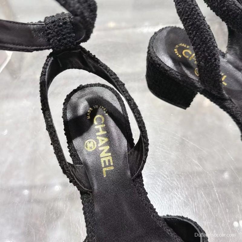 2025 Women Chanel Black Tweed Sandals LY00280